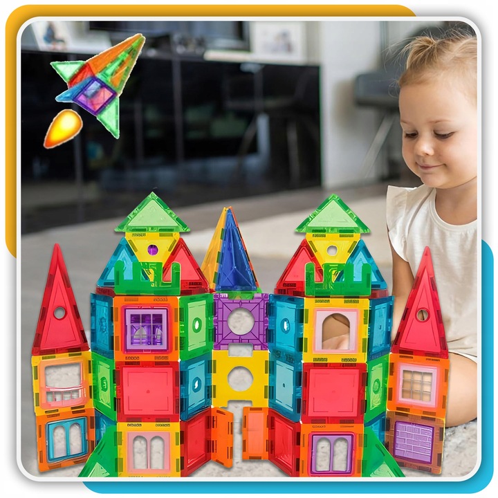 Klocki magnetyczne duże konstrukcyjne 3D zestaw 212 elementów Magnetic -S-