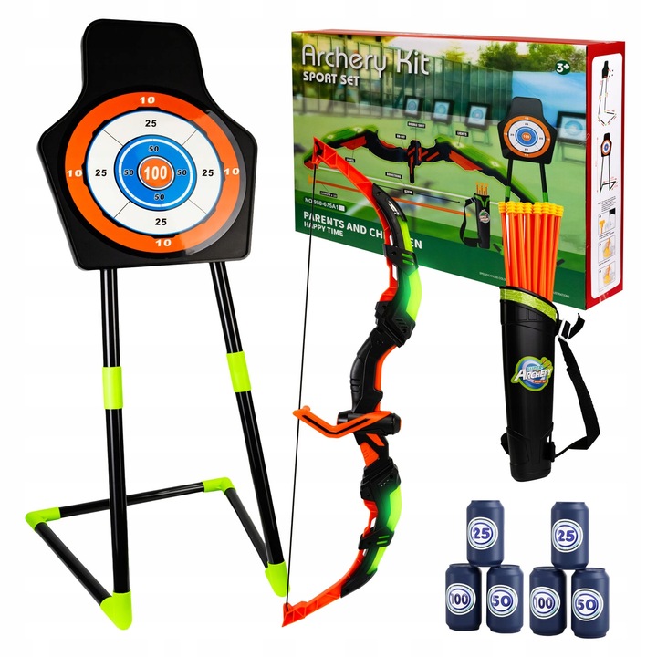 ŁUK DLA DZIECI Z TARCZĄ STRZAŁKAMI LED STRZELANIE DO CELU DUŻY ZESTAW XL