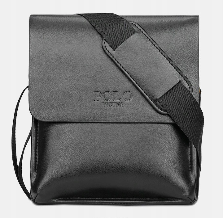 TORBA MĘSKA SKÓRZANA LISTONOSZKA NA RAMIĘ Z KIESZENIĄ Z KLAPĄ CZARNA