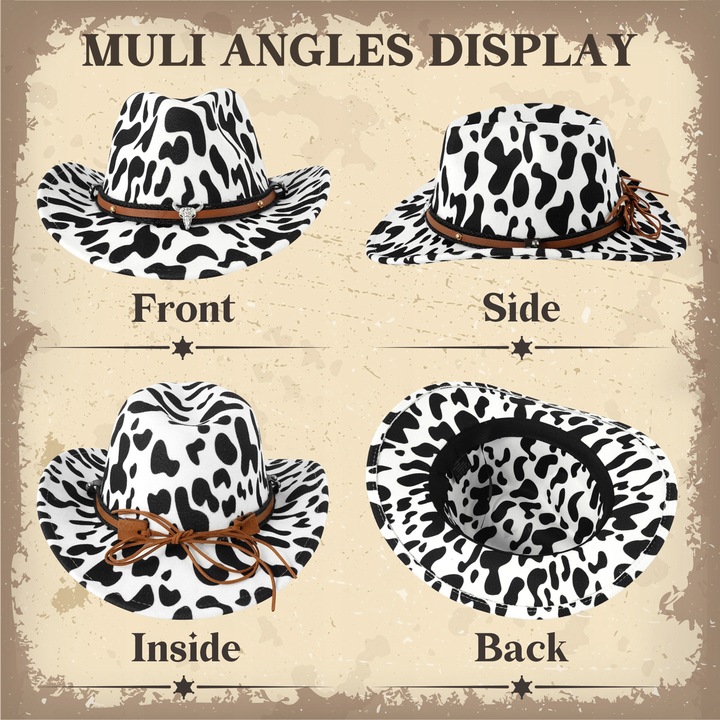 KAPELUSZ KOWBOJSKI COUNTRY WESTERN DLA DOROSŁYCH Uniseks 60CM Czarno-biały