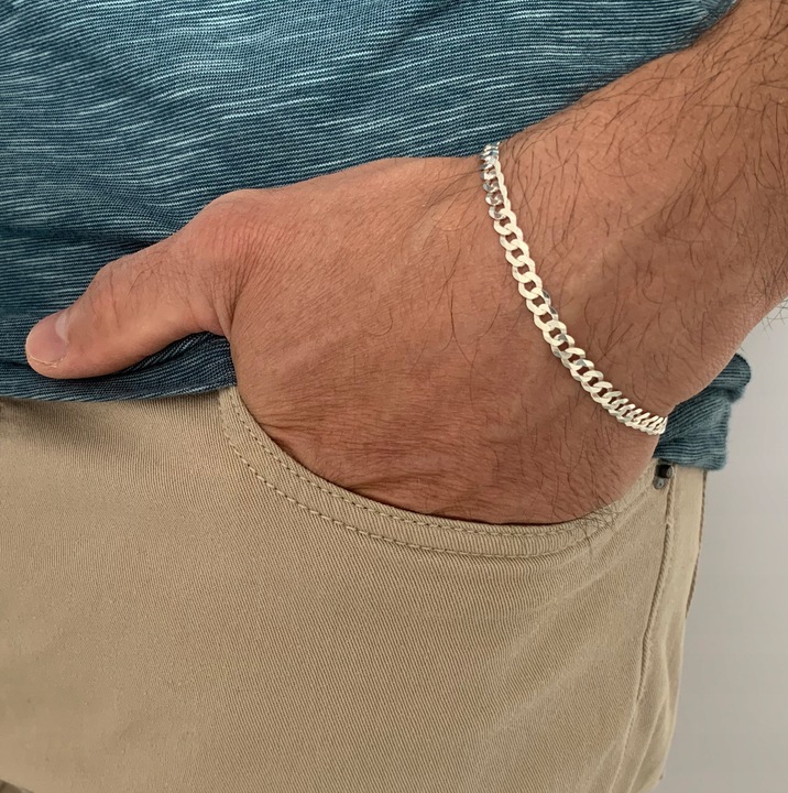 SREBRNA MĘSKA BRANSOLETKA PANCERKA 4.5mm SREBRO PEŁNE DIAMENTOWANE