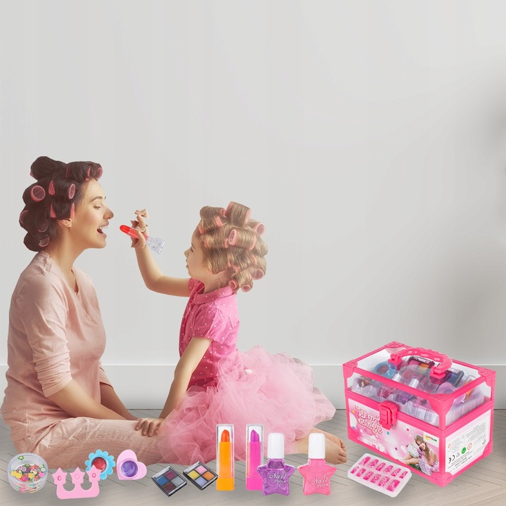 ZESTAW MAKE UP MANICURE W KUFERKU DLA DZIECI DO MALOWANIA PAZNOKCI LAKIERY