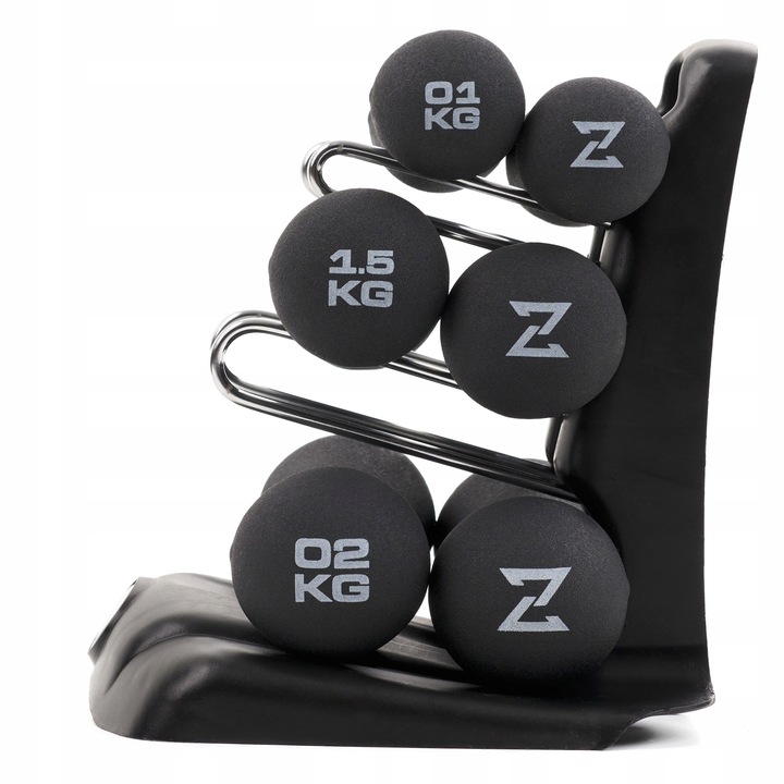 Hantle Hantelki Neoprenowe do ćwiczeń Zestaw ciężarków + Stojak 9kg Zipro