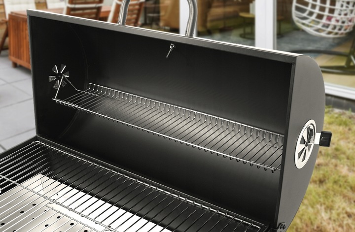 GRILL OGRODOWY WĘGLOWY Z POKRYWĄ DUŻY RUSZT 71x34,5cm POPIELNIK 3 PÓŁKI