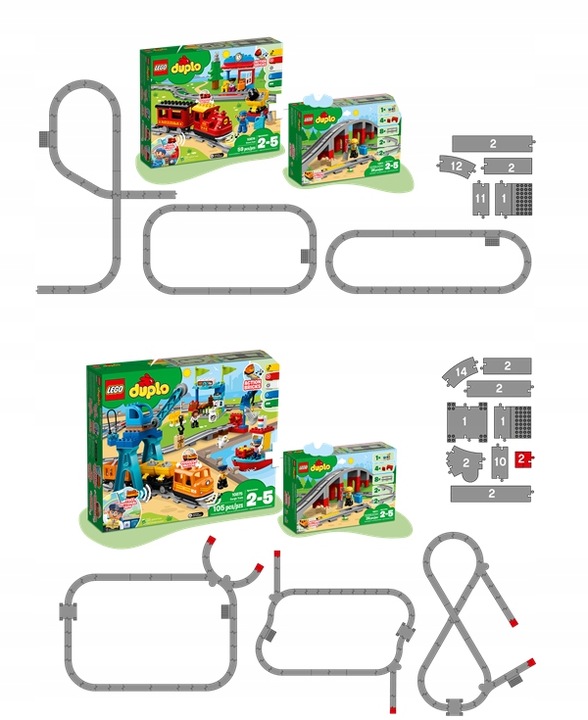 KLOCKI LEGO DUPLO WIADUKT 10872 i TORY 10882 DO POCIĄGU 10874 10875 + TORBA