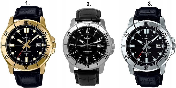 ZEGAREK MĘSKI CASIO MTP-VD01 skórzany datownik czarny + BOX +GRAWER