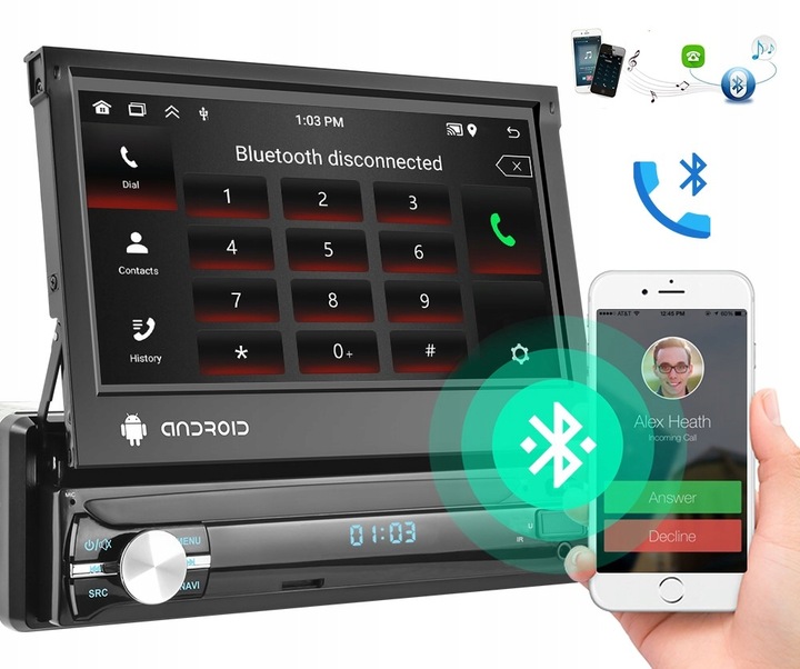 RADIO SAMOCHODOWE 1 DIN ANDROID 13 GPS USB WIFI DAB+ WYSUWANY AUX CARPLAY