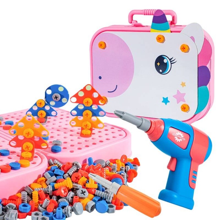 Klocki KONSTRUKCYJNE JEDNOROŻEC do skręcania 3D w walizce dla dzieci