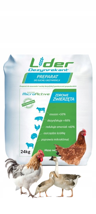 SUCHA DEZYNFEKCJA kurnika obory gołębnika Dezynfekant LIDER 25KG