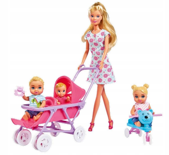 STEFFI DUŻY ZESTAW DZIECIĘCY POKÓJ LALKA BOBASY + WÓZEK ŁÓŻECZKO DLA LALEK