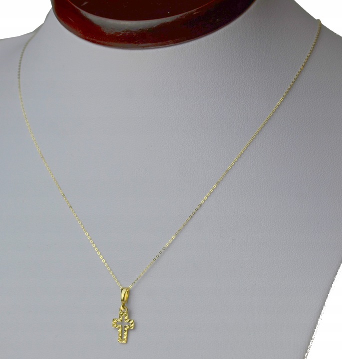 Złoty Łańcuszek z Krzyżykiem dla dziewczynki 585 Na Komunię + Prezent