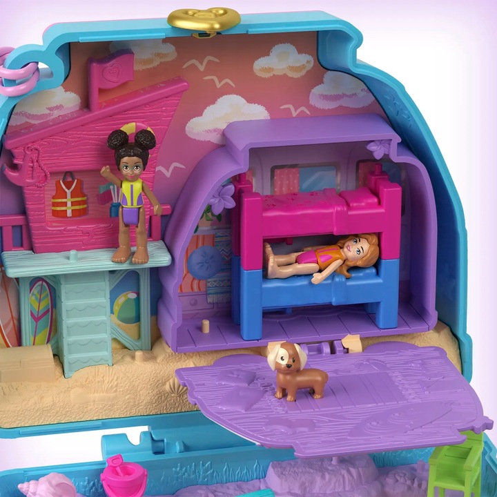 ZESTAW KOMPAKTOWY POLLY POCKET PLAŻOWY PIESEK MINIVAN plus LALKI I DODATKI