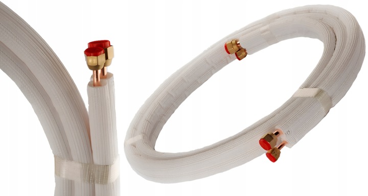 7 m Rura miedziana w otulinie z nakrętkami zestaw rur klimatyzacji 1/4 3/8