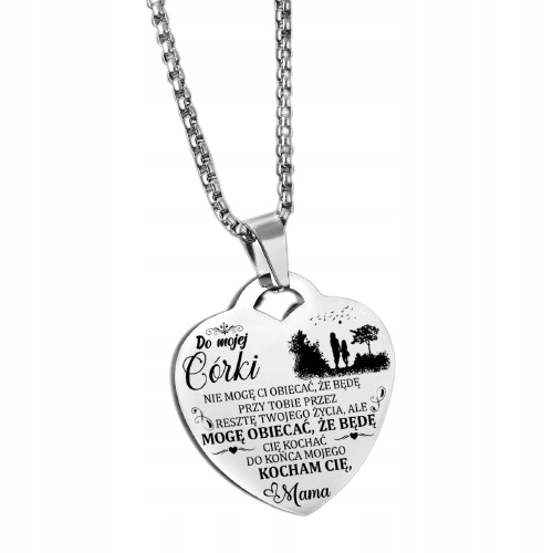 Srebrny Łańcuszek Zawieszka SERCE NASZYJNIK DLA CÓRKI OD MAMY Grawer BOX