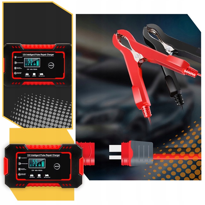 Prostownik automatyczny samochodowy ŁADOWARKA AKUMULATORA smart LCD 12V