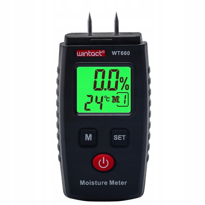 WILGOTNOŚCIOMIERZ MIERNIK WILGOTNOŚCI DREWNA MATERIAŁÓW BUDOWLANYCH LCD CD