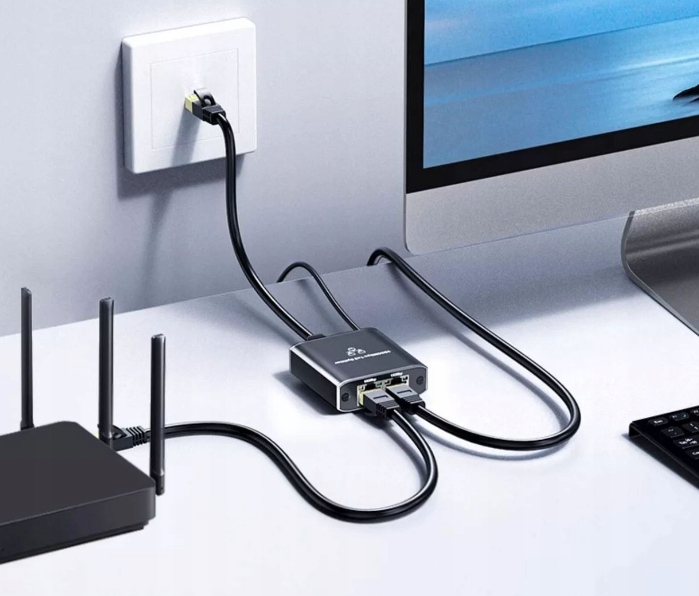 Adapter rozdzielacz mini Switch splitter LAN Ethernet RJ45 2xRJ45 1000M 1GB