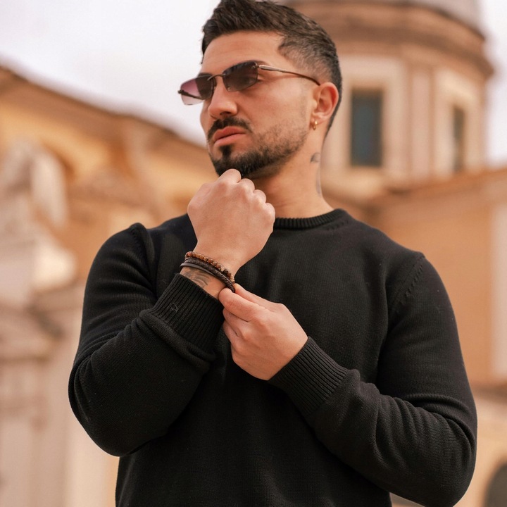 SERASAR, Bransoletka skórzana [kamień] dla mężczyzn, w tym pudełko