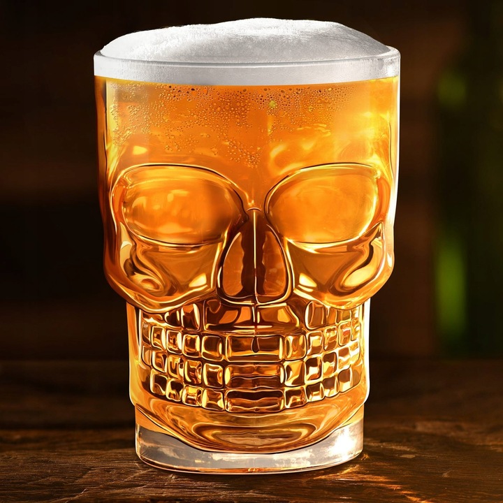 KUFEL DO PIWA Z UCHEM CZASZKA SZKLANY DUŻY 500ML PREZENT NA URODZINY