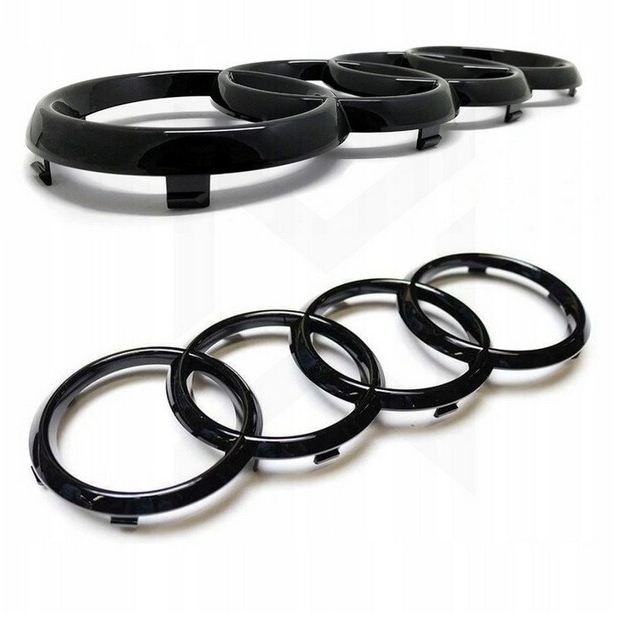 EMBLEMAT ZNACZEK AUDI KOMPLET CZARNY POŁYSK 273mm+200mm