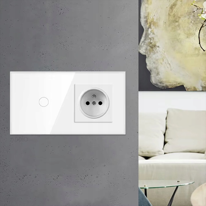 GNIAZDO ELEKTRYCZNE kontakt z bolcem WYŁĄCZNIK LED pojedynczy BIAŁY SZKLANY