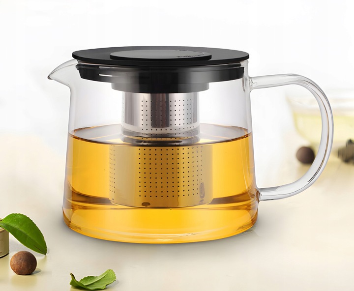 SZKLANY DZBANEK ZAPARZACZ DO HERBATY ZIÓŁ STALOWE SITKO 1,5L