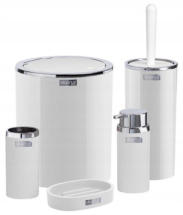 Komplet łazienkowy Zestaw Round 5 elementów biały chromowane wykończenie