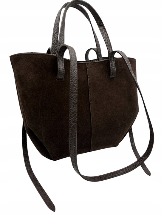 Torebka damska VERA PELLE SHOPPERKA skóra ZAMSZ BRĄZOWA