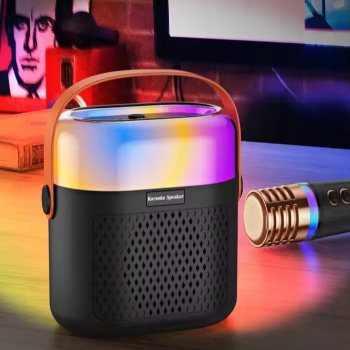 MINI GŁOŚNIK BLUETOOTH 2 MIKROFONY DLA DZIECI ZESTAW DO KARAOKE RGB LED