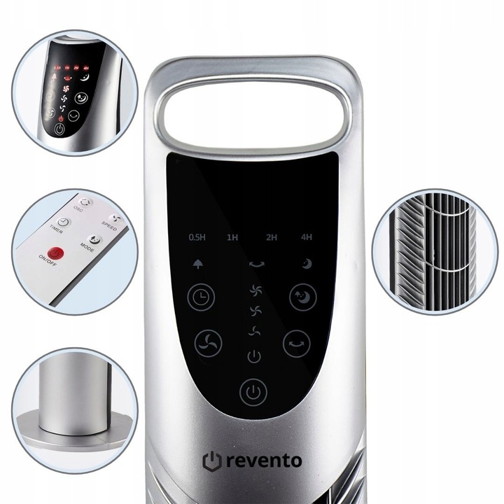 Wentylator Wiatrak Kolumnowy Obrotowy Revento Zephyr Srebrny/Szary + PILOT