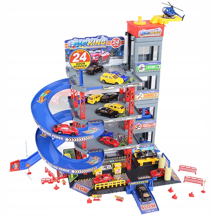 Duży parking garaż wielopoziomowy Tor Winda 4 Autka Helikopter