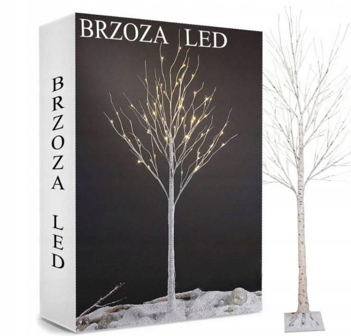 Drzewko Świąteczne Ozdobne Świecące LED BRZOZA 150 cm Lampki Białe Zimne