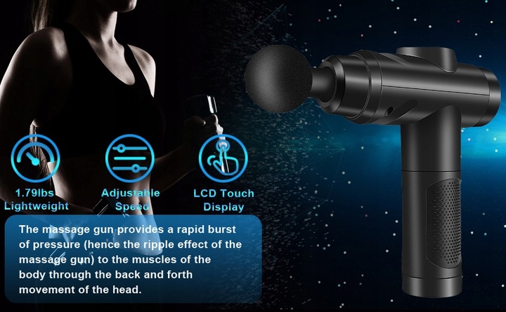 PISTOLET DO MASAŻU MASAŻER DO PLECÓW CIAŁA MASSAGE GUN 30 PRĘDKOŚCI 10 GŁOW