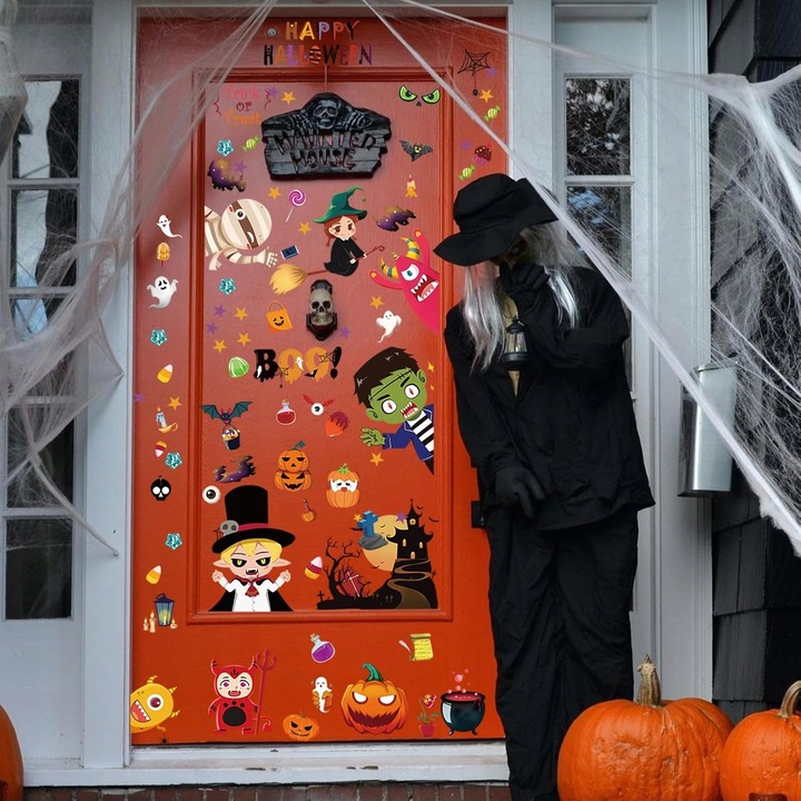 NAKLEJKI NA OKNO HALLOWEEN NA SZYBĘ 9 ARKUSZY DWUSTRONNE DYNIE WZORY DUŻE