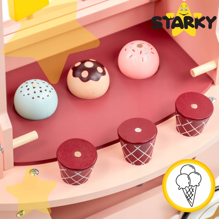 Lodziarnia drewniana dla dzieci zabawka wózek na kółkach lody gałki patyku