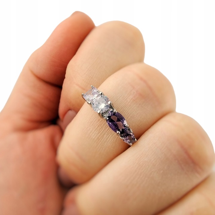 PIERŚCIONEK Z KOLOROWYMI CYRKONIAMI SREBRNY ZE SREBRA 925