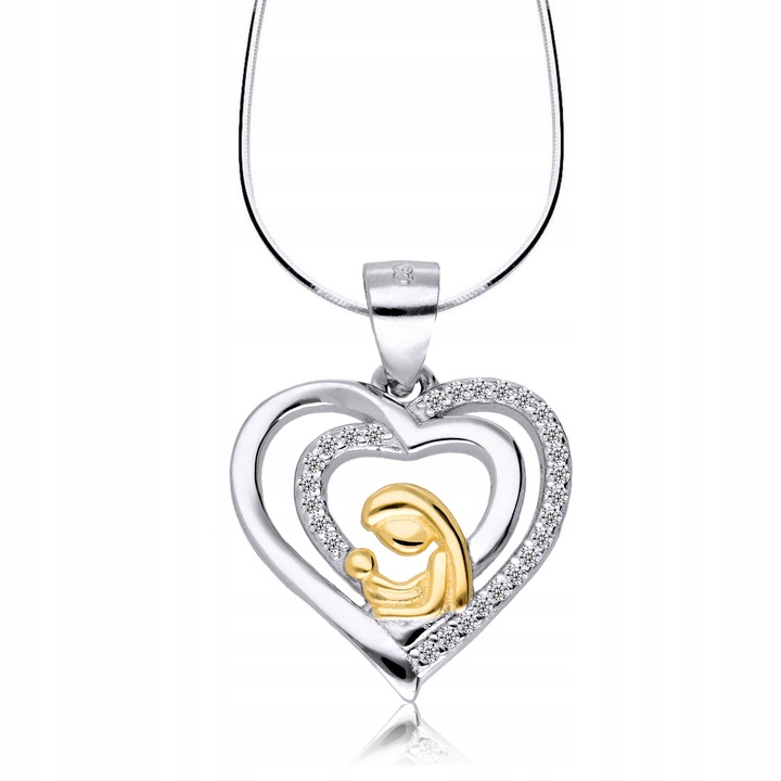 Srebrny Łańcuszek 925 Medalik Matka Serce Chrzest Komunia Grawer