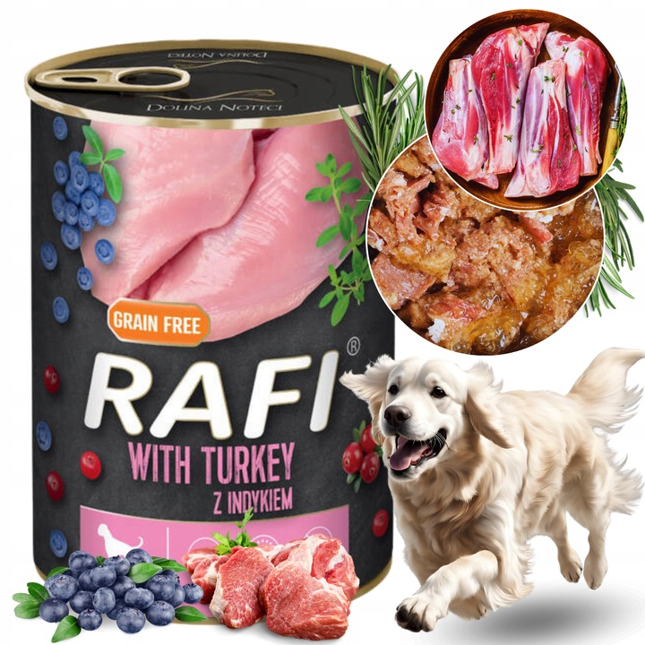 DOLINA NOTECI RAFI MOKRA KARMA DLA PSA BEZ ZBÓŻ MIX SMAKÓW PUSZKA 24x400g