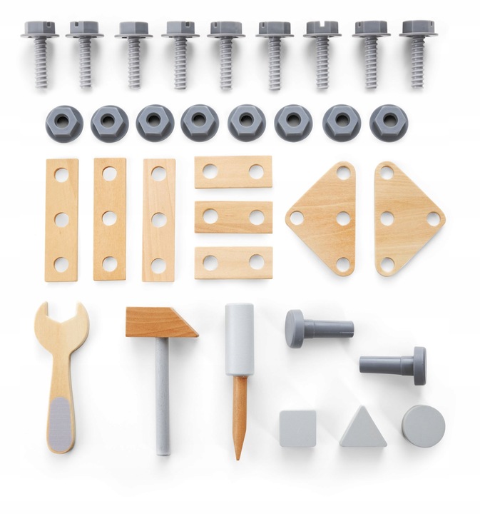 Drewniany Warsztat Dla Dzieci 3w1 Chodzik Pchacz Wózek 47 elementów Solidny