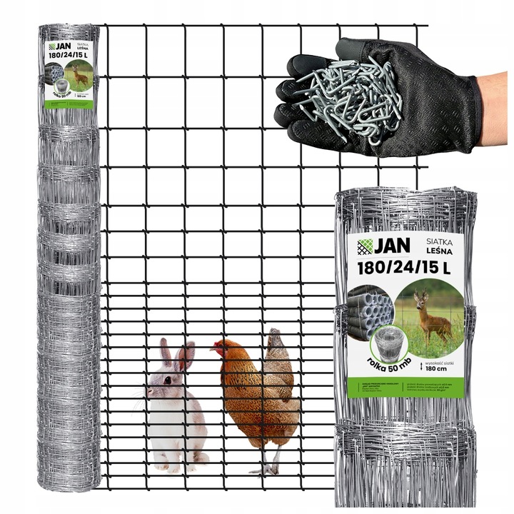 SIATKA LEŚNA 180cm ZAGĘSZCZONA 50m WIRE NET MODEL 180/24/15 L GRATIS GĘSTA
