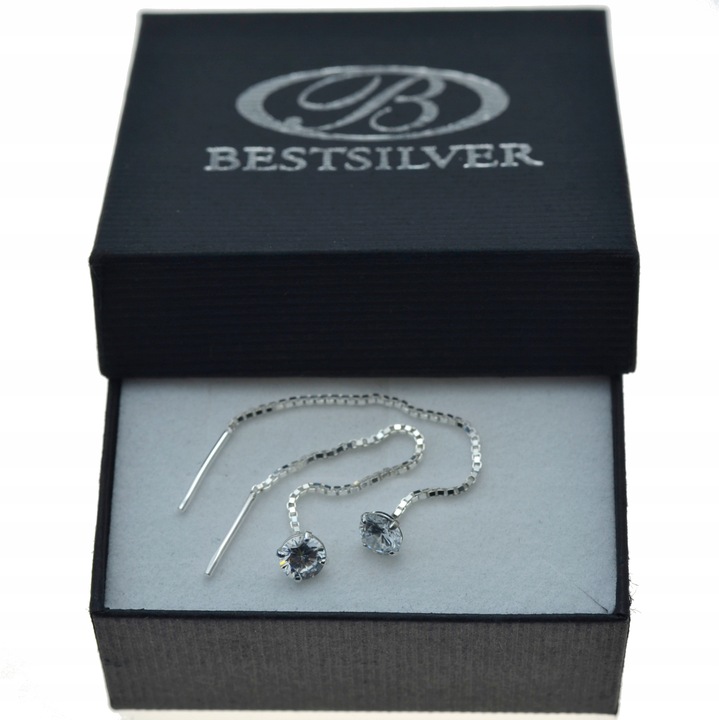 KOLCZYKI SREBRNE PRZECIĄGANE Z CYRKONIĄ 5MM SREBRO