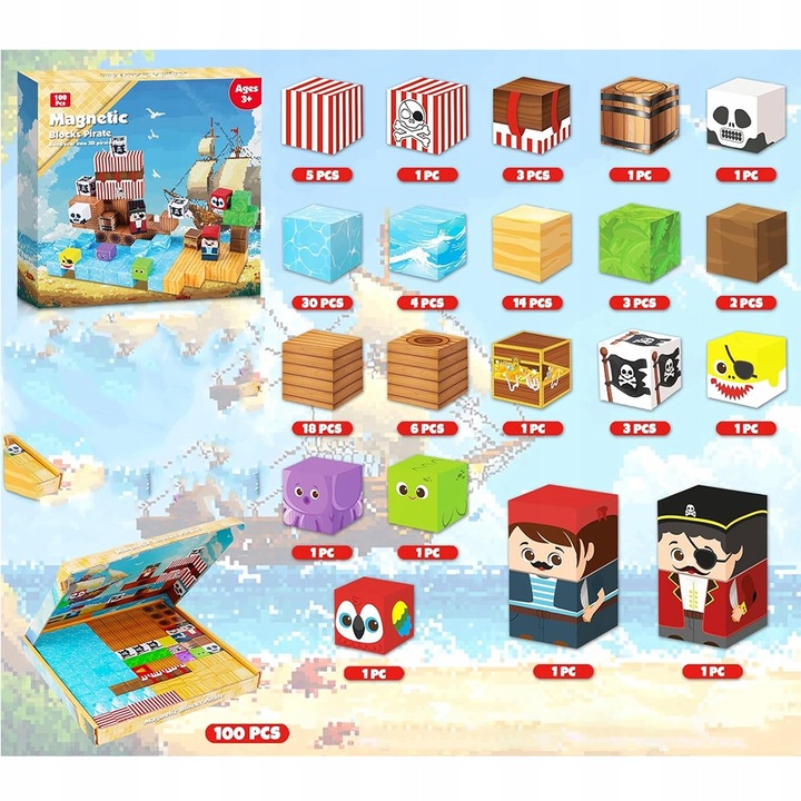 KLOCKI MAGNETYCZNE SZEŚCIANY DLA DZIECI 100 KLOCKÓW MODUŁY EDUKACYJNE STEM