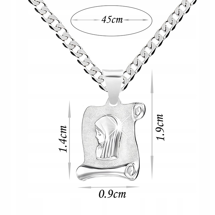 Medalik Matka Boska i łańcuszek srebrny 45 cm Komunia Chrzest dla dziecka