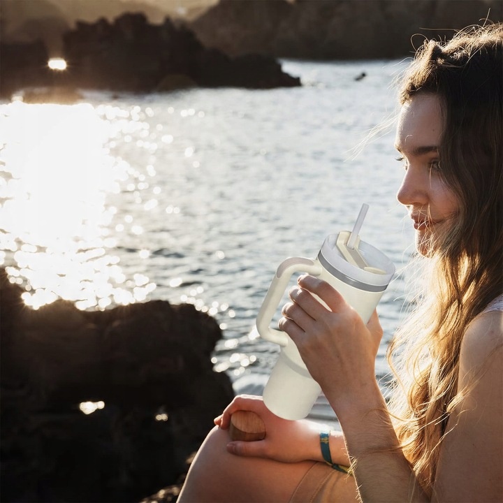 1200ML KUBEK TERMICZNY ZE SŁOMKĄ I USTNIKIEM TERMOS DO SAMOCHODU