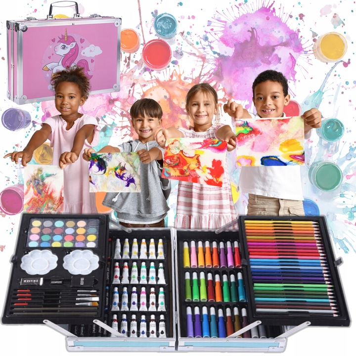 Duży Zestaw Artystyczny w Walizce 145 Elementów Jednorożec