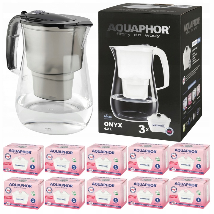 Duży Dzbanek Filtrujący Wodę AQUAPHOR ONYX + 10 wkładów magnezowych Maxfor