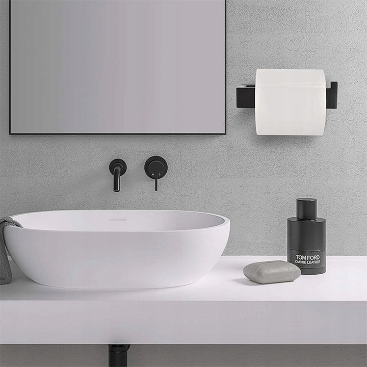 Uchwyt na papier toaletowy czarny samoprzylepny