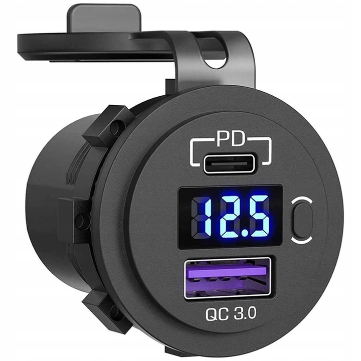 Ładowarka samochodowa USB QC 3.0 USB-C C PD gniazdo zapalniczki Woltomierz