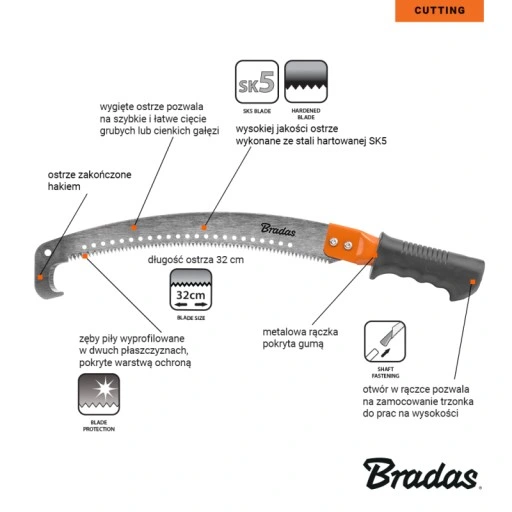 PIŁA DO GAŁĘZI Z HAKIEM OSTRZE 32CM RĘCZNA BRADAS