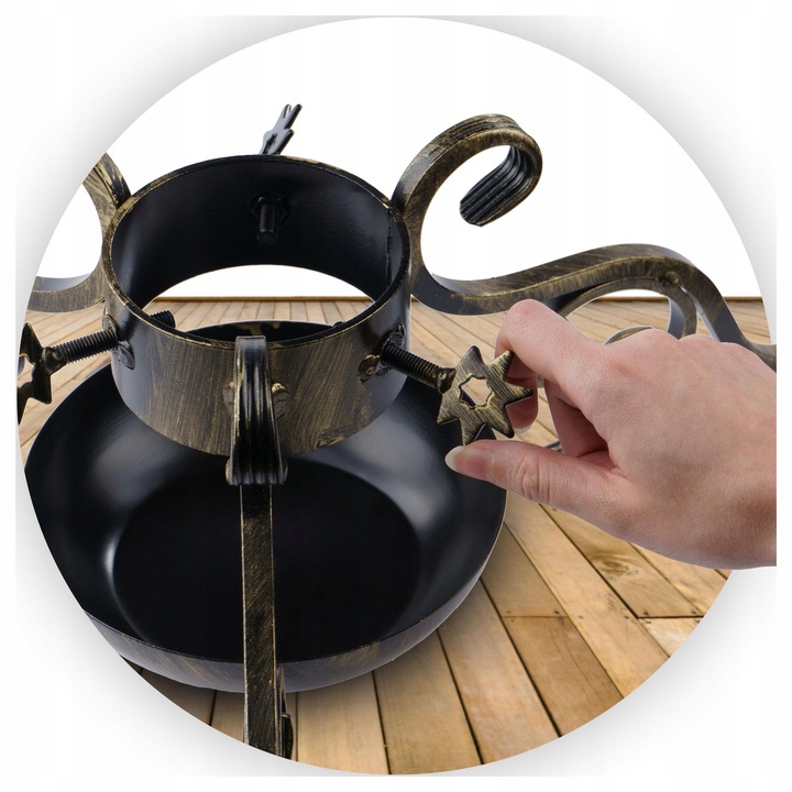 MASYWNY STALOWY KUTY STOJAK CHOINKOWY POD CHOINKĘ Z POJEMNIKIEM NA WODĘ S10